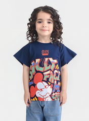Kids Navy Blue Cartoon Mickey in Style – Funky Blue Tee for Boys & Girls
