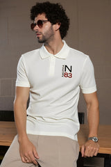 Men White Polo T-Shirt with Chest Print – Sporty and Trendy