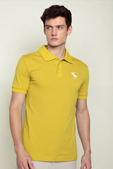 Men's Solid Mustard Yellow Polo T-Shirt with Embroidered Logo