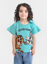 Kids Blue Cartoon T-Shirt – Looney Tunes Graphic Tee for Boys & Girls