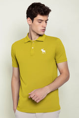 Men's Solid Mustard Yellow Polo T-Shirt with Embroidered Logo
