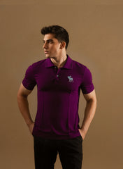 Men's Premium Purple Polo Tee with Contrast Dog Logo – Perfect for Everyday