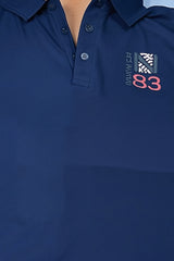 Men Casual Polo T-Shirt – Stylish Navy Blue with Modern Print