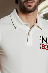 Men White Polo T-Shirt with Chest Print – Sporty and Trendy