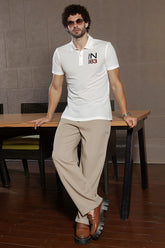 Men White Polo T-Shirt with Chest Print – Sporty and Trendy