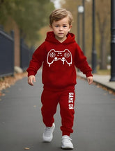 Cozy Gaming Outfit for Kids – Red Hoodie & Pants with Game Print