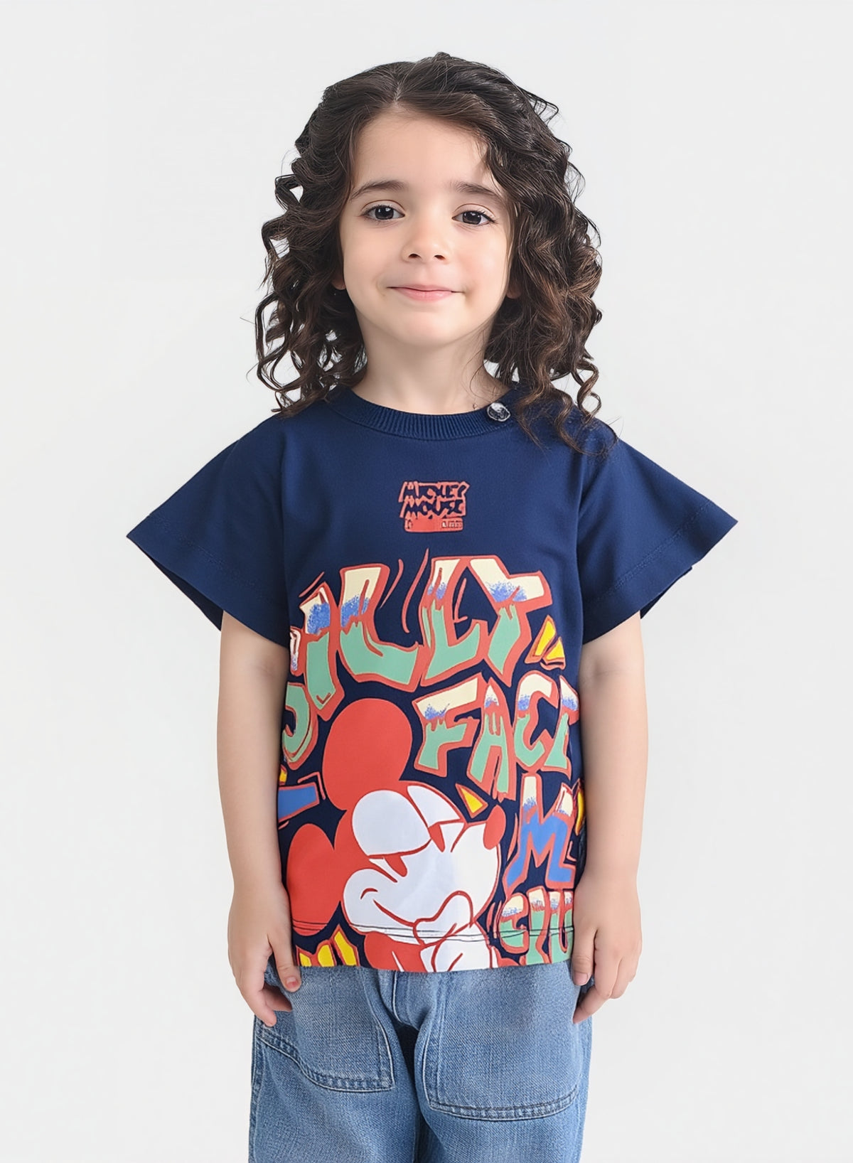 Kids Navy Blue Cartoon Mickey in Style – Funky Blue Tee for Boys & Girls