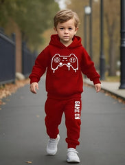 Cozy Gaming Outfit for Kids – Red Hoodie & Pants with Game Print